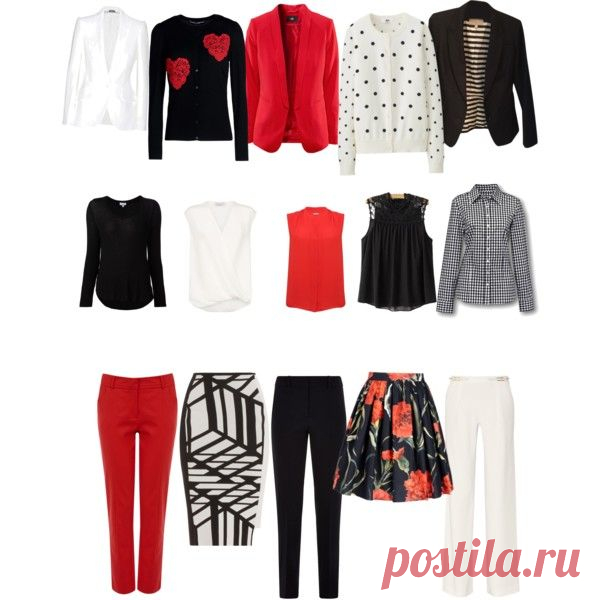 Work capsule wardrobe in black, red and white. 150 outfit co... - Polyvore