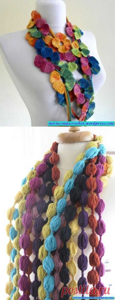 Шарфы-украшения "Взрыв цвета" крючком. Схемы. | Mi Rincon de Crochet