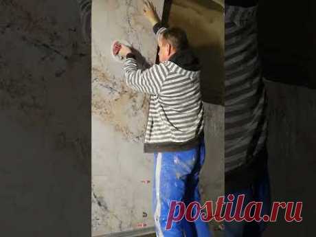 Процесс укладки керамогранита на стены 1200 на 600 #топ #new #ремонт
