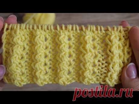 Объёмная декоративная резинка спицами | Volumetric decorative rib knitting pattern