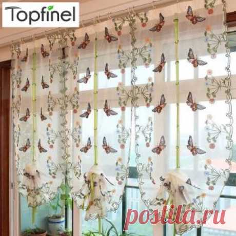 Top Finel Butterfly Kitchen Curtains Tulle for Windows Sheer Curtains for Living room Bedroom Window Embroidered Roman Curtain купить на AliExpress