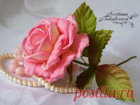 Розовая роза / Прочие виды рукоделия / Цветы из ткани