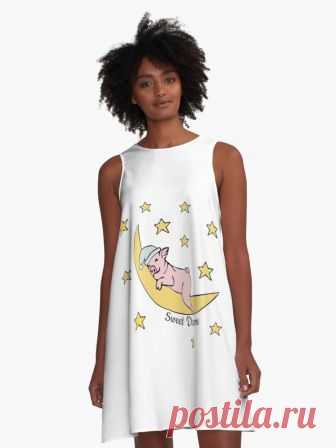 'Cute pig sleeps sweetly among the stars' A-Line Dress by LiliMur • Also buy this artwork on apparel, stickers, phone cases, and more.