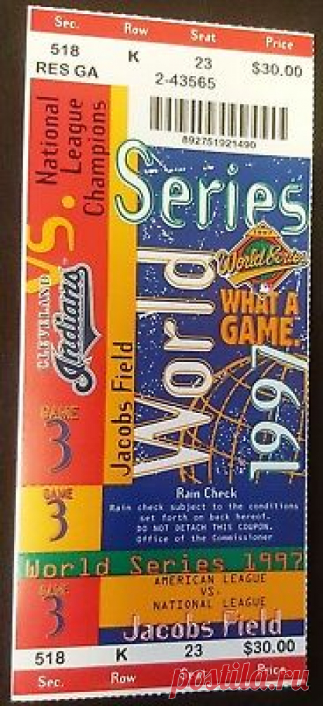 1997 WORLD SERIES TICKET GAME 3 - Cleveland Indians / Florida Marlins / MLB  | eBay Charles Nagy of the Indians faced Al Leiter of the Marlins. However, the Indians got a gift in the bottom of the fourth, when they drew four free passes, then a throwing error by third baseman Bobby Bonilla on Manny Ramírez's single allowed two more runs to score.