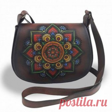 Handbag mandala "Harmony" with a replaceable valve. size 21/27/6 centimeters You can also order a valve with any drawing that you like. This small elegant womens bag is made of genuine leather and is decorated in a modern style. the size is 22cm / 25cm / 6cm.  Painting hand-painted and burning in the technique of pyrography.  The shoulder strap is made of genuine leather and is adjustable.  The main compartment is with a
