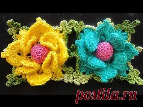 Объёмный цветок в квадрате Вязание крючком Volumetric flower squared Crocheting &amp;raquo; Женский сайт - Красотуля. Прически, макияж, маникюр, педикюр, эпиляция, пилинг, татуаж, фитнес, рецепты и многое другое!