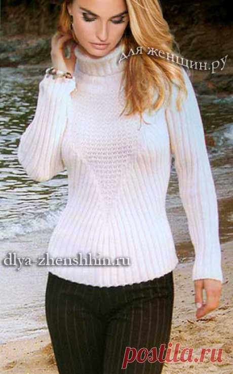 Белый вязаный свитер для женщин, описание и схемы вязания свитера спицами