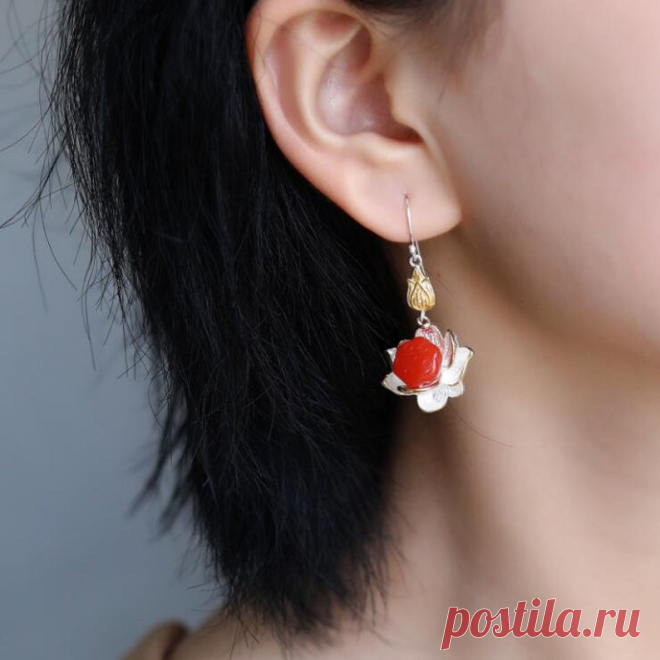 Lotus earrings sterling silver-lotus earrings dangle-women | Etsy