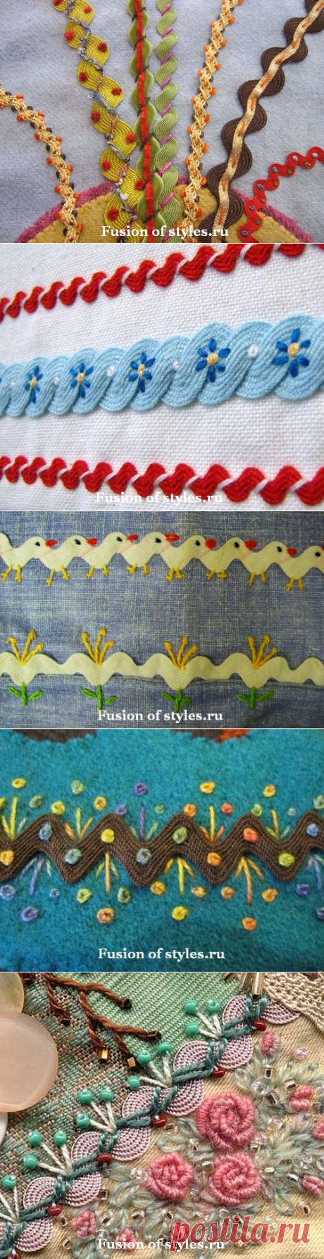 Декоративная вышивка с волнистой тесьмой