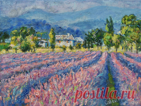 Lavender Field with a House - Natalya Savenkova Online Gallery Lavender field with a houses, Original Painting Provence, canvas, oil paints, Art Divya Gallery Original Oil Painting, Buy Online