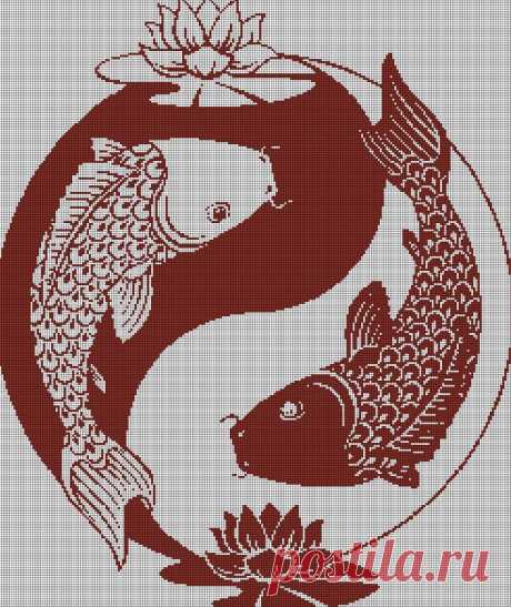 Рыбки инь-ян схема вышивки крестом DMC в pdf DMC