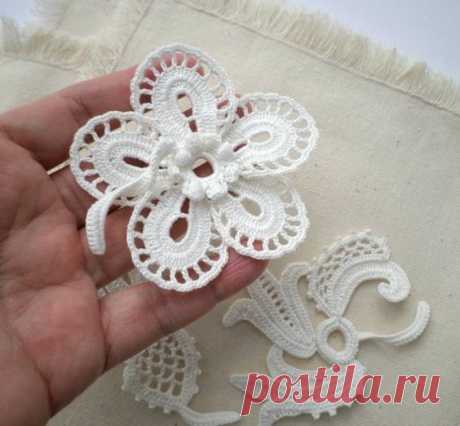 Irish lace Irish crochet flower motives, off white flower applique, Irish crochet decor, wedding dec