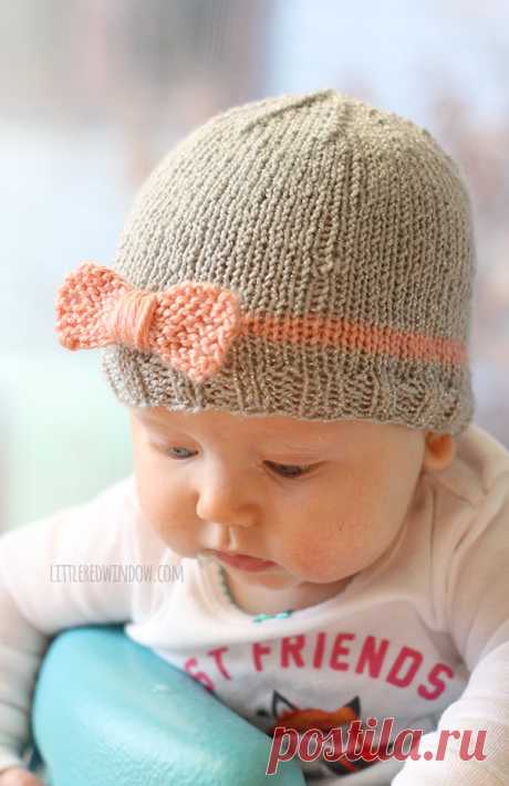 Knit Bow Baby Hats - Little Red Window