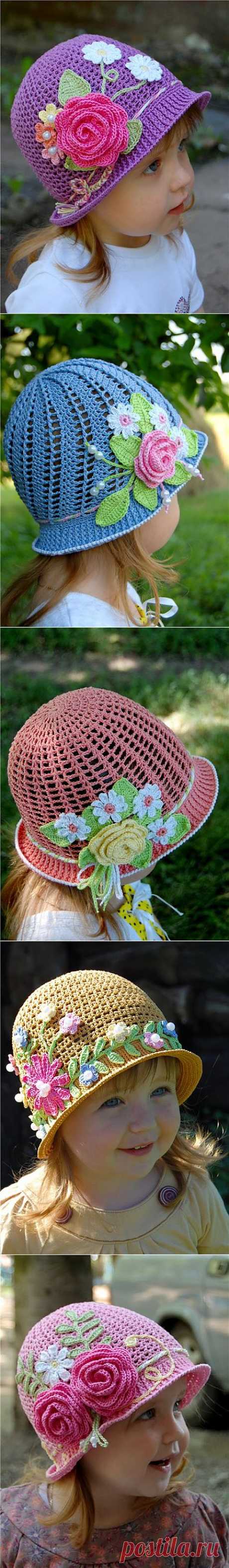 Вяжем чудесные летние шляпки-панамки для девочек.