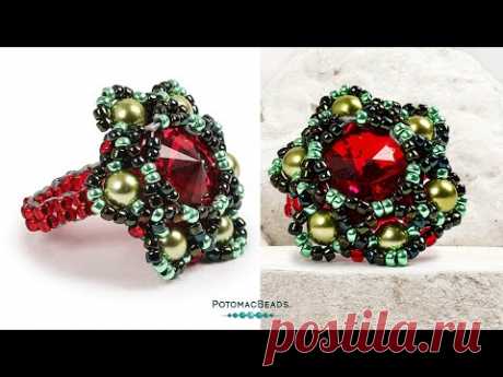 Crystal Christmas Wreath Ring or Pendant - DIY Jewelry Making Tutorial by PotomacBeads