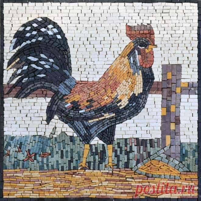 Mosaic Marble - The Rooster Decorate your kitchen with a permanent marble mosaic backsplash. This mosaic is fully handcrafted using natural marble stones, and it as available in standard and custom sizes.