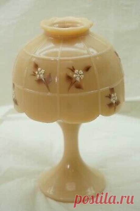 VINTAGE WESTMORELAND GLASS FAIRY LAMP CUSTARD ALMOND BOUQUET HAND PAINTED SIGNED  | eBay Almond with floral pattern in coralene or similar material. See all photos.