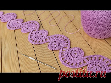 Ажурное ЛЕНТОЧНОЕ КРУЖЕВО вязание крючком КАЙМА мастер-класс How to Crochet Lace Tape Ribbon