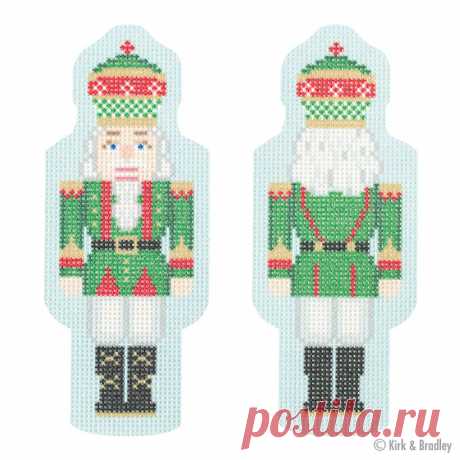 NTG KB169 - Double-Sided Nutcracker Ornament - Green Introducing Kirk &amp; Bradley's line of stitch printed canvases. This canvas was printed using state of the art printing technology.Double-Sided Nutcracker Ornament - GreenStyle: NTG KB169Size: 2" x 5"Mesh: 18