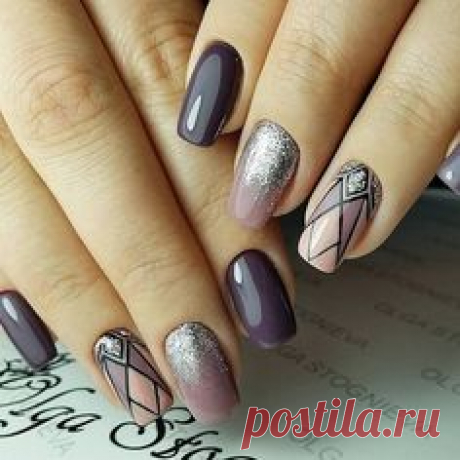 Purple, lilac, pink and glitter silver art deco great gatsby nails