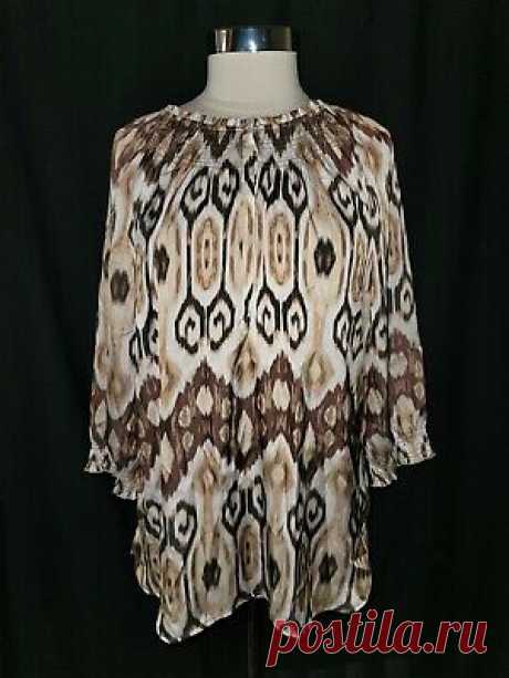 CHICO&#039;S Size 2 12 14 L Blouse Shirt Top Brown Ivory Beige 3/4th Sleeve  | eBay Brown, Ivory, and Beige Colors. Snap Closures on the Front.