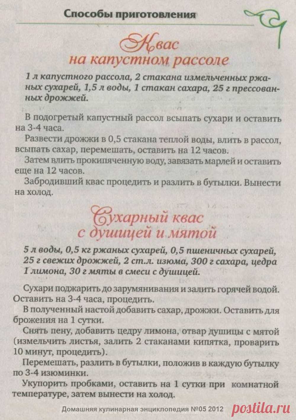 Квас на капустном рассоле. Сухарный квас с душицей и мятой