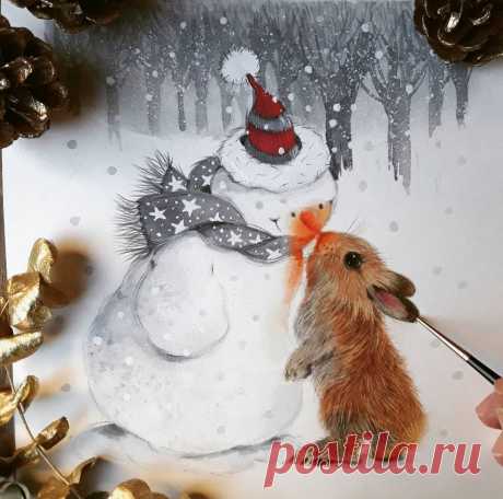 Ежики уже нарезают Оливье, а коты украшают елку | Подборка забавных иллюстраций, которые добавят вам новогоднего настоения | "Позитив красок" Дарьи Орловой | Яндекс Дзен