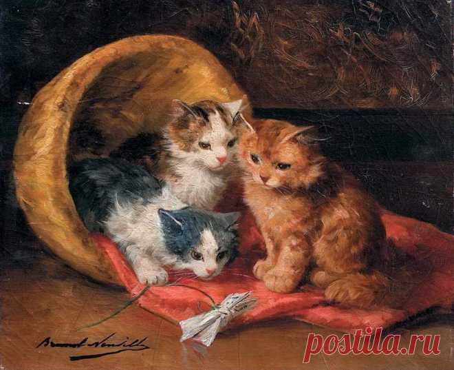 Amazon.com: Hand Painted by Academic Artists - 19 Famous Paintings - Kittens Alfred Brunel de Neuville Animals cat - Handmade Art Oil Painting on Canvas -01 : Beauty & Personal Care