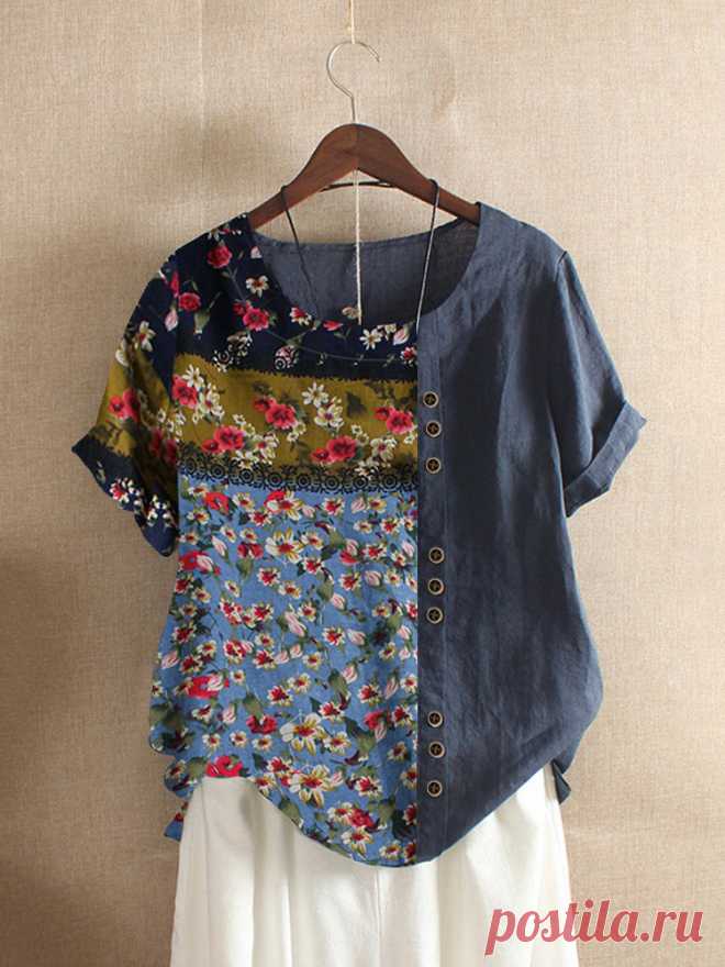 Floral Print Patchwork Button Vintage T-shirt Your friend shared a fashion website for you and give you $60 coupons! Claim it now.