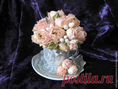 Букет из роз в кофейной чашке, или Как сделать милый сувенир - Ярмарка Мастеров - ручная работа, handmade