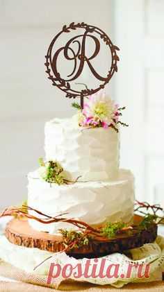 M cake topper Wedding Cake Topper Wreath cake topper gold Personalized Cake Topper Rustic wedding ca