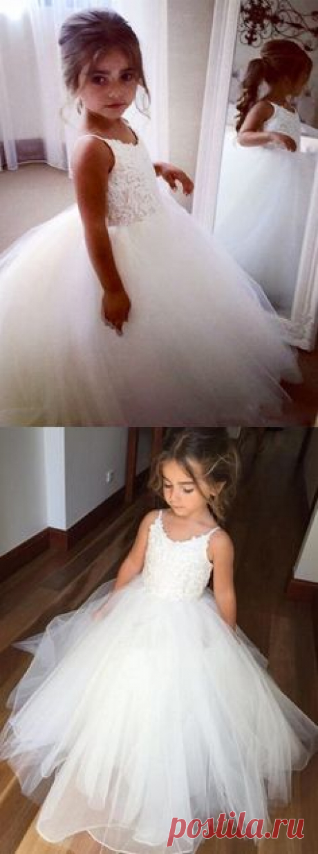 cute white ball gown flower girl dresses, country wedding party dress for little girl, white lace flower girl dress