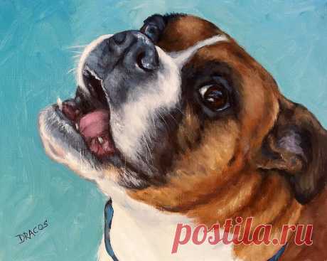 Happy Boxer Dog by Dottie Dracos Happy Boxer Dog Painting by Dottie Dracos