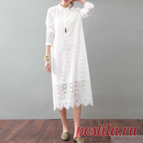 Organic stand collar false two pieces lace clothes For Women Pakistani Runway white tunic Dress summer