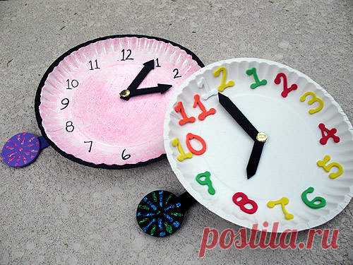 Часы - поделка своими руками из картона или бумажной тарелки | Детские игрушки и развивающие игры
