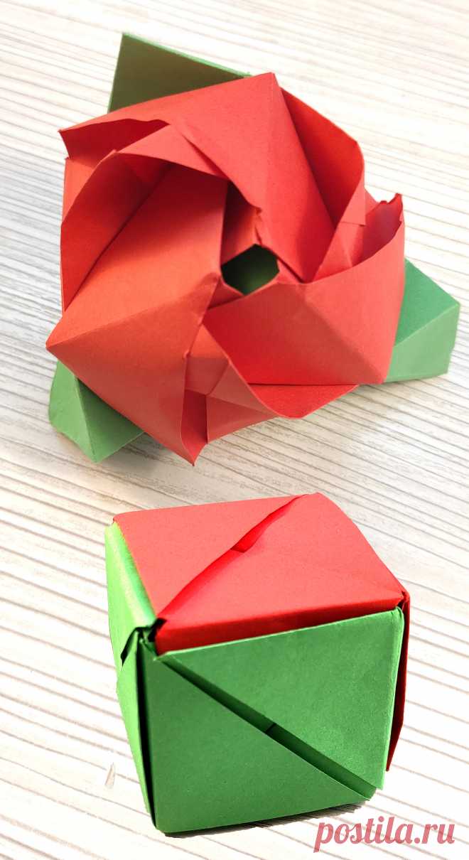Посмотри увлекательное видео: Как сделать оригами Трансформер из бумаги своими руками.
Двухцветный куб превращается в розу и наоборот.
Попробуй!