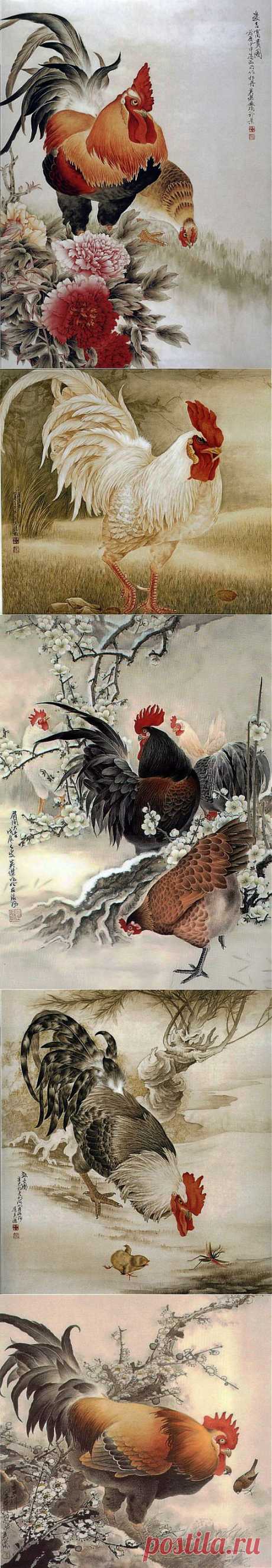 Китайская живопись – Петухи, куры, цыплята.