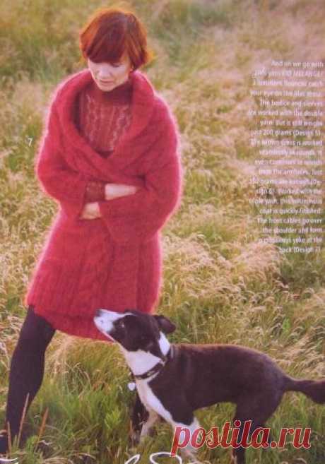 Красное мохеровое пальто от Rebecca Вязание на спицах красного женского пальто из мохера от Rebecca, с описанием работы на русском языке.