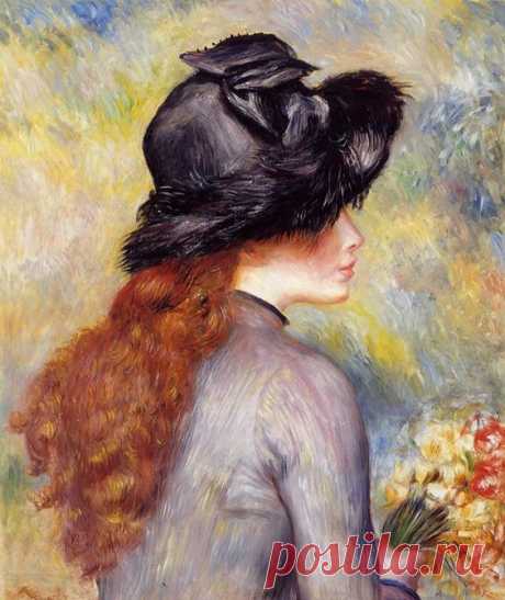 Young Girl Holding a Bouquet of Tulips - Pierre Auguste Renoir