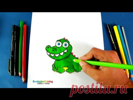 How to draw a Cartoon CROCODILE (for Kids) | Cómo dibujar un Cocodrilo para niños (paso a paso)