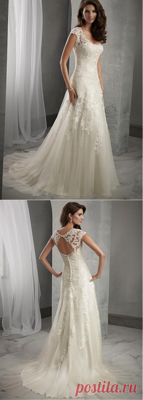 Buy discount Elegant Tulle Scoop Neckline Natural Waistline A-line Wedding Dress With Beaded Lace Appliques at dressilyme.com