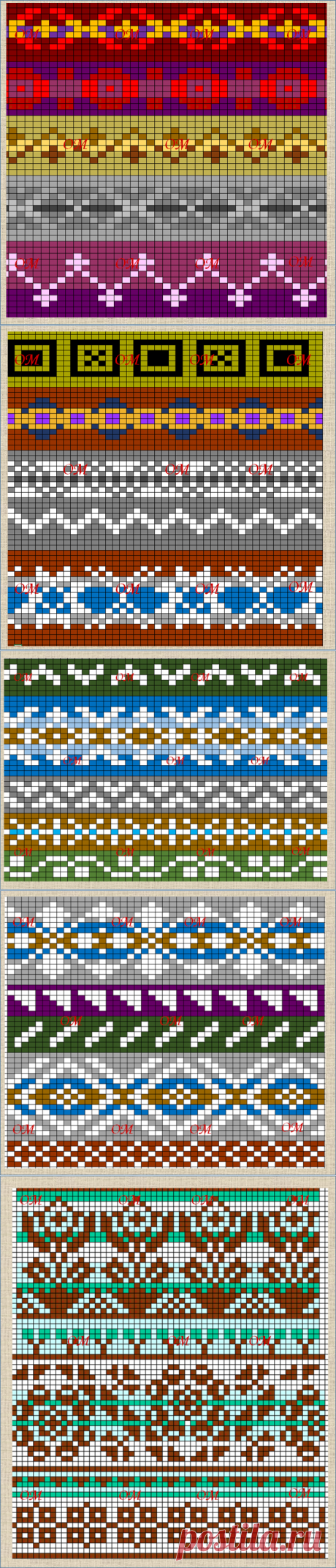 30 двухцветных полосок жаккардового узора для вязания спицами - схемы для свободного доступа | Про мои рукоделочки и вкусняшки | Яндекс Дзен