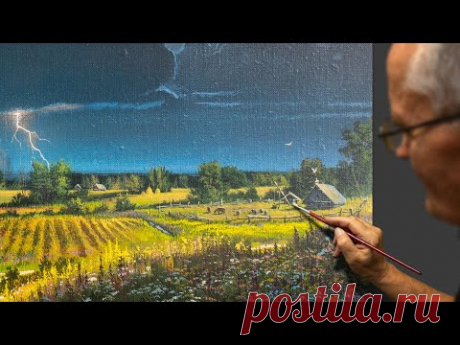 How to draw a field and a village house (Acrylic Painting) Step by step | lesson | Episode 6.