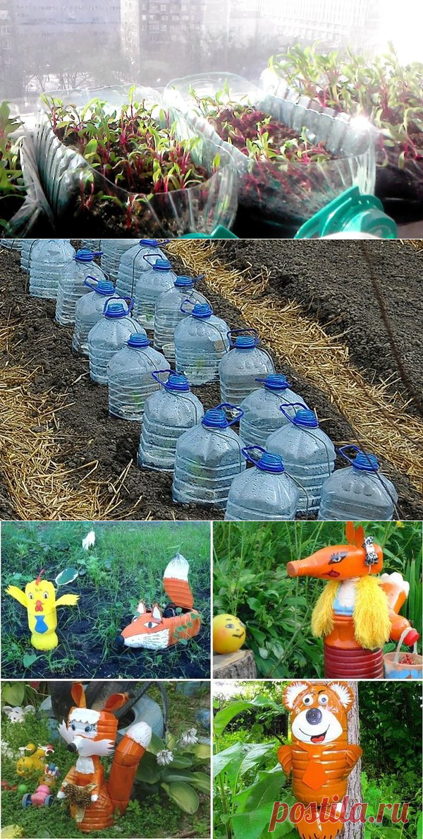 Поделки из 5литровых пластиковых бутылок для сада и огорода фото