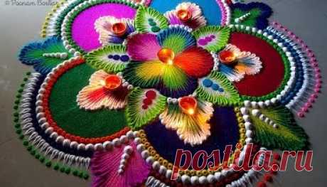 Big, colorful and attractive rangoli for Diwali | Easy and unique rangoli by Poonam Borkar
