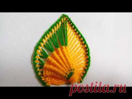 Hand embroidery of a leaf or a petal