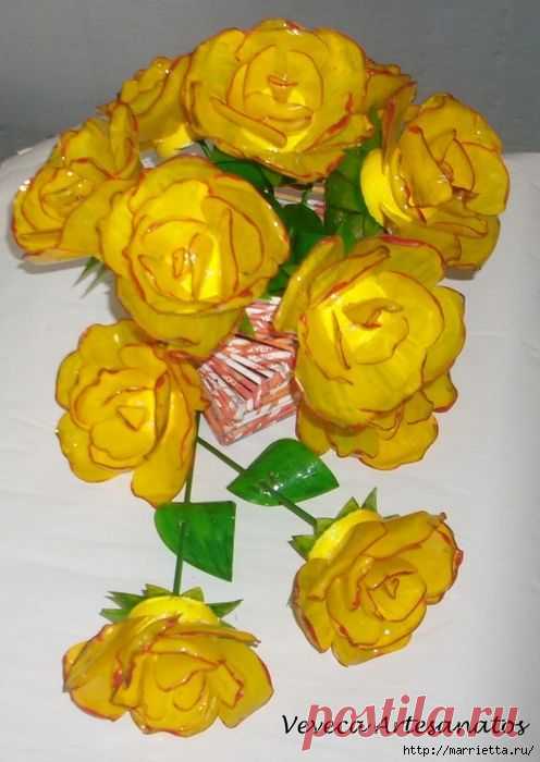 Желтые цветы из пластиковой бутылки. Мастер-класс