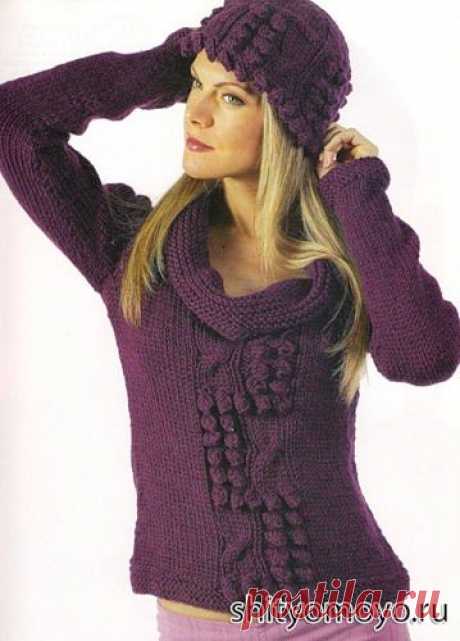 Фиолетовый пуловер, связанный спицами. Описание и схемы бесплатно - 1/Пуловеры. Жакеты. Джемперы. Кофточки. Блузки. Свитера/Вязание/Статьи / Шитье, вязание, рукоделие, бисероплетение