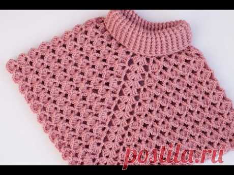 Poncho con cuello tortuga a crochet para todas las tallas