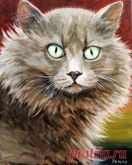 Cat Stare by Dottie Dracos Cat Stare Painting by Dottie Dracos
